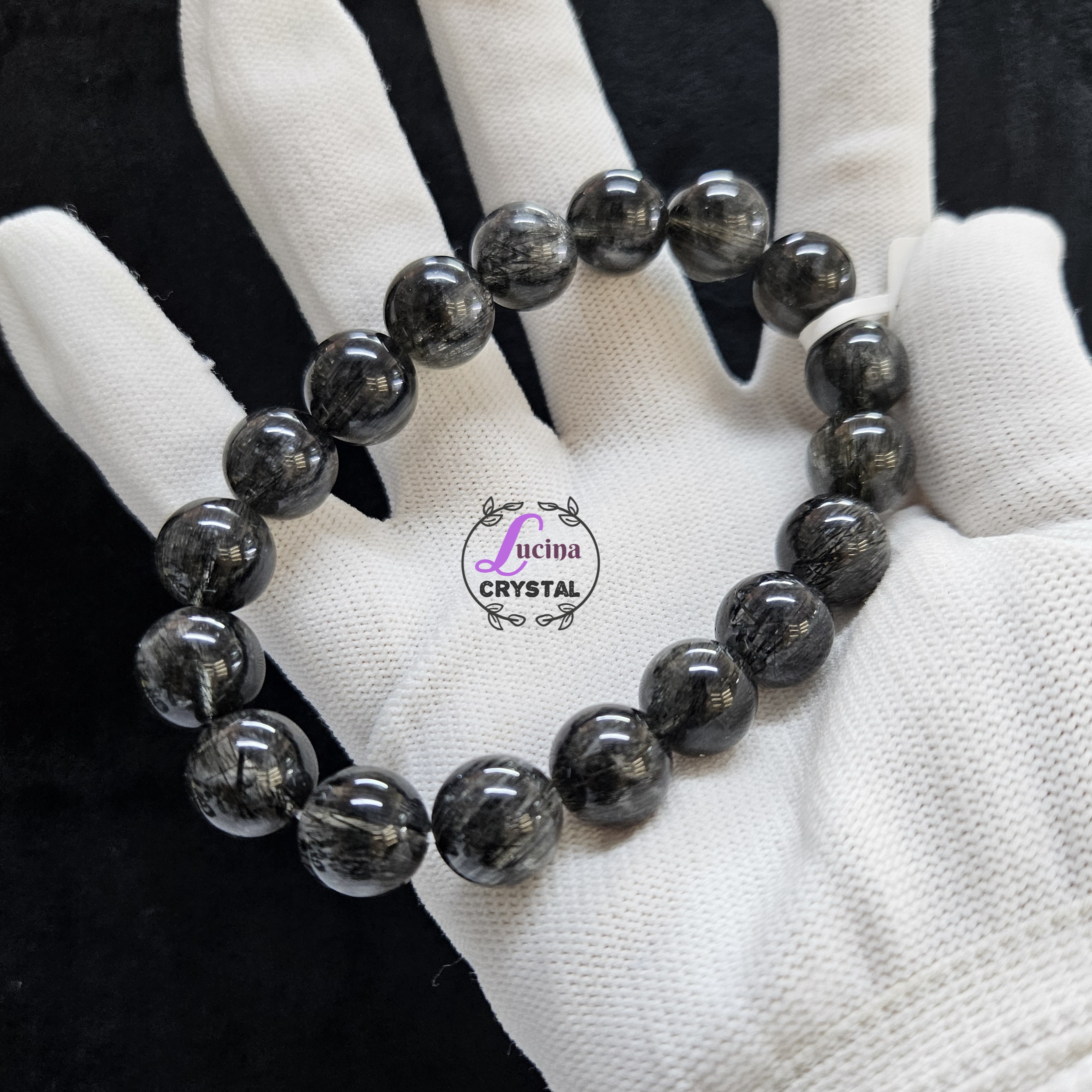 (Co#7214)11.5mm+密髮黑髮晶手串手鏈/Black Rutilated Quartz Bracelet