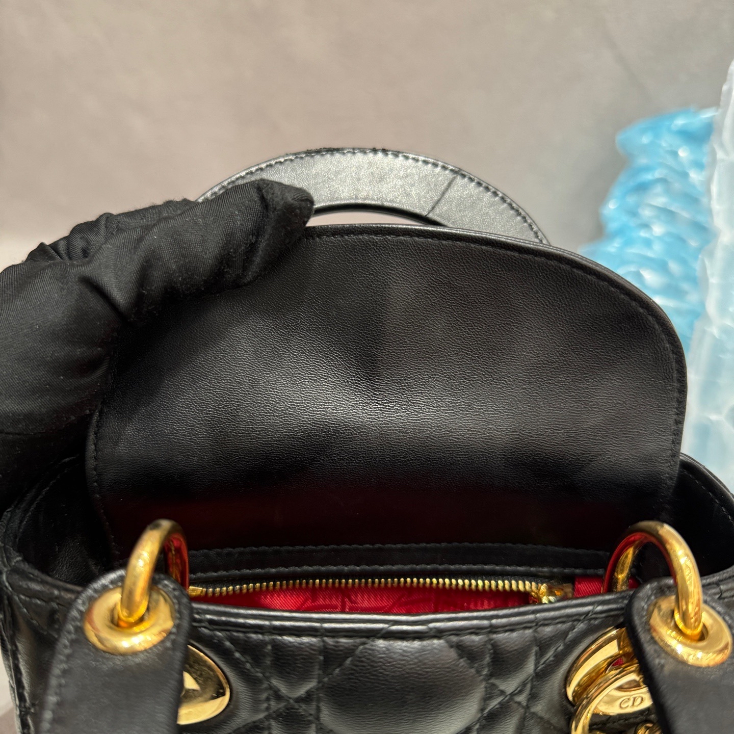 【預訂貨品】Dior Lady Dior三格黑金羊皮戴妃包