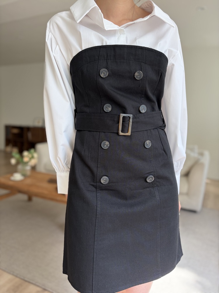 Belted Short Trench Dress (Black)