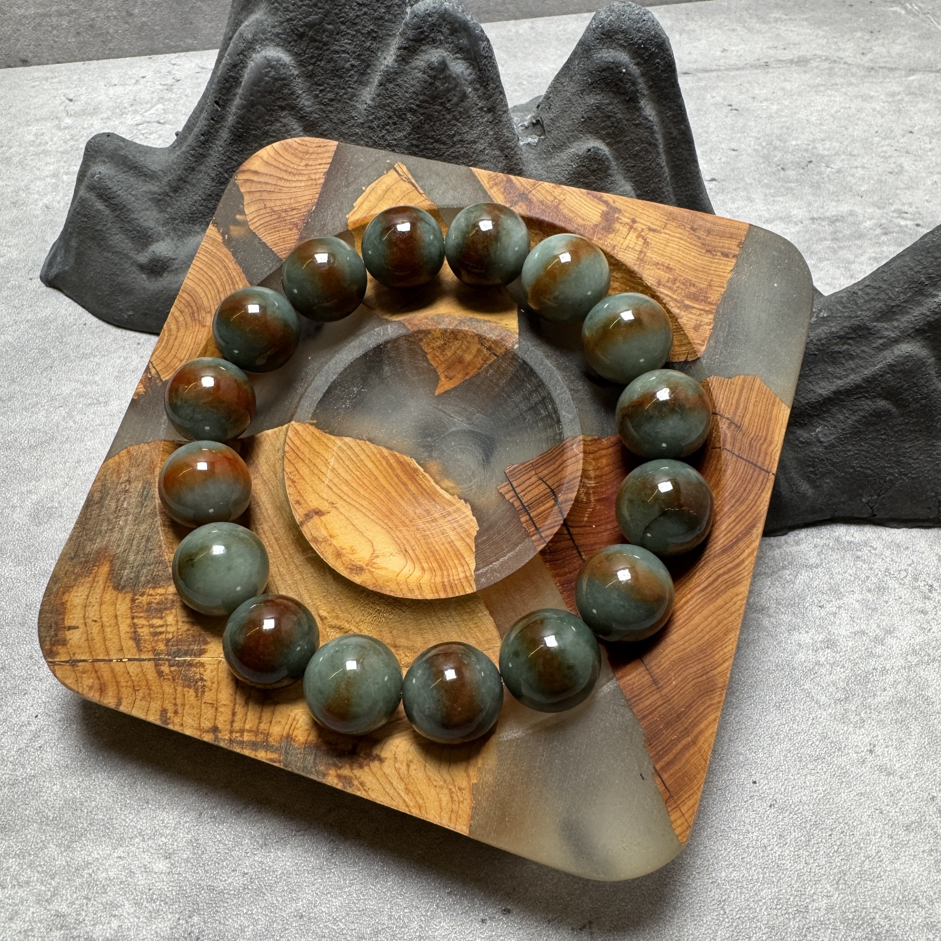 稀有自然紅翡油青種翡翠手串-531