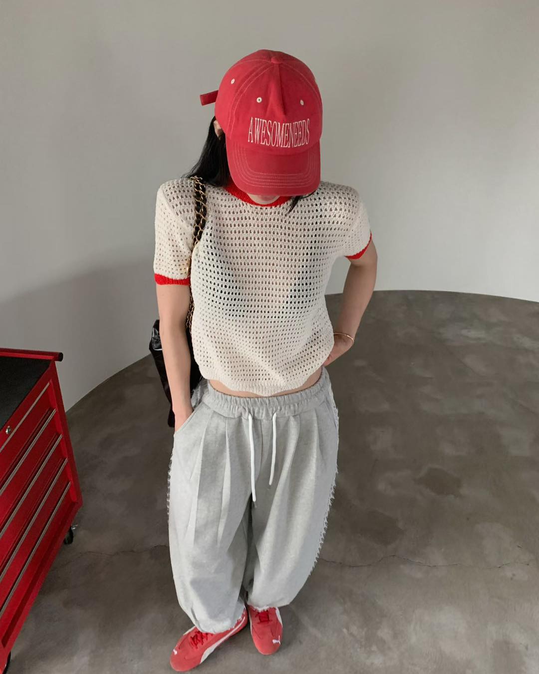 不規則邊圓領針織短袖top