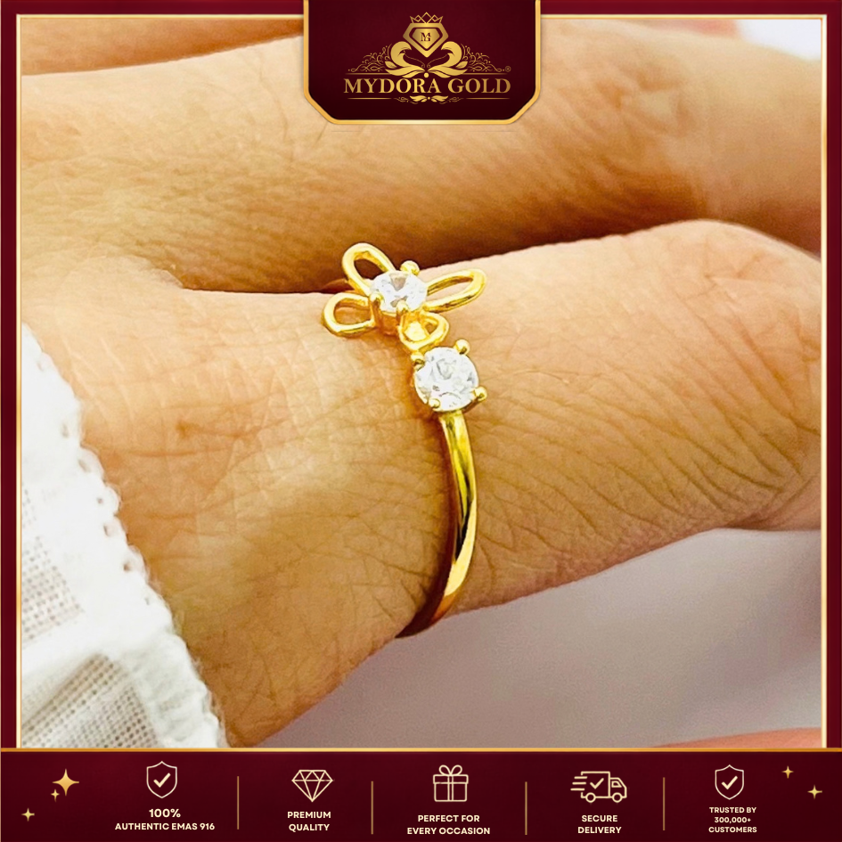 MYDORA EMAS 916 Cincin Batu CZ Butterfly Shine l EMAS 916/22K