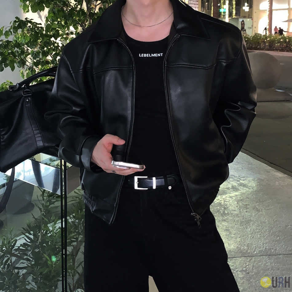 【100%保證韓國直送】韓國品牌原創系列 經典西部剪裁挺闊雙向拉鍊皮衣夾克 🧥 [1 color] RL114882