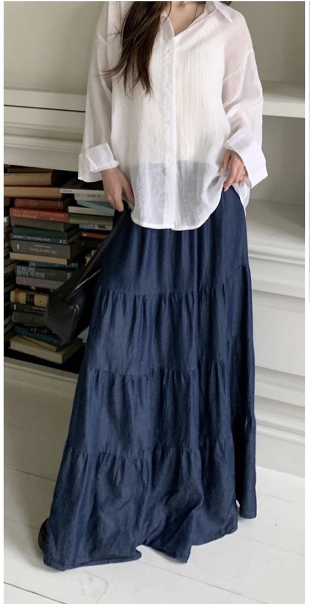 🇰🇷K5579 薄牛仔A字傘形長裙