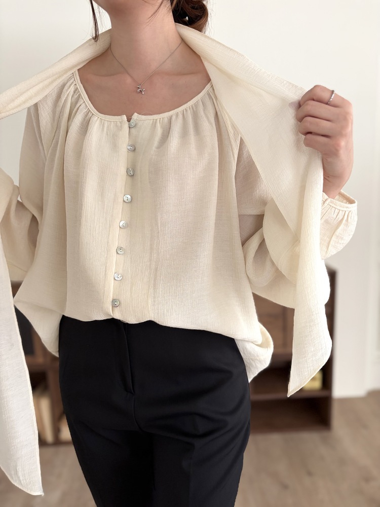 Eloise Tie-Neck Blouse (Cream)