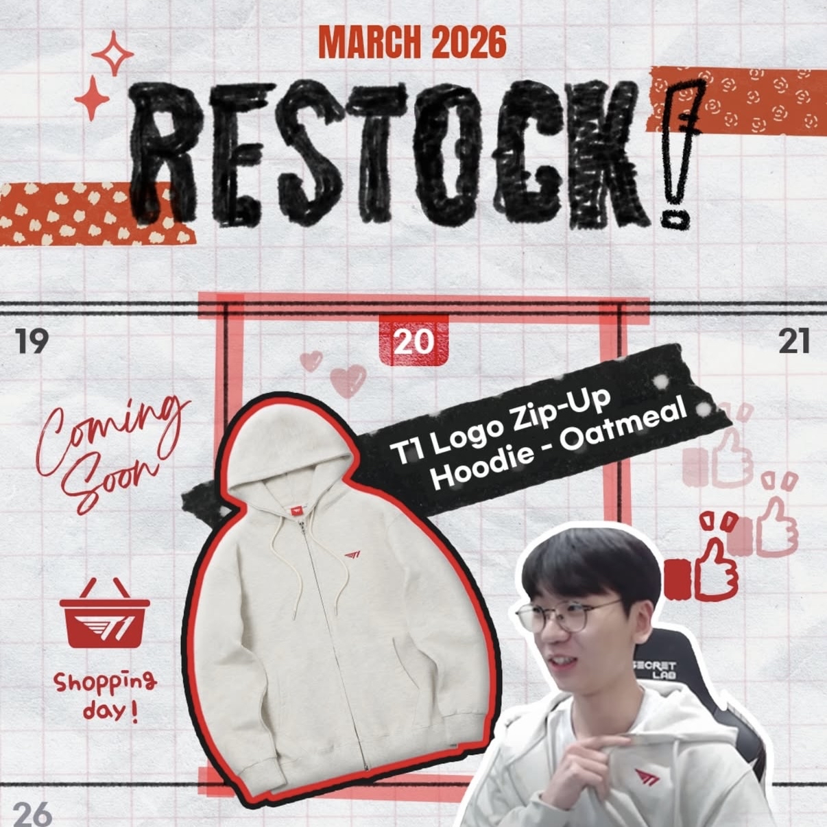 [Oatmeal色補貨][T1] T1 Logo Zip-Up Hoodie (3款)