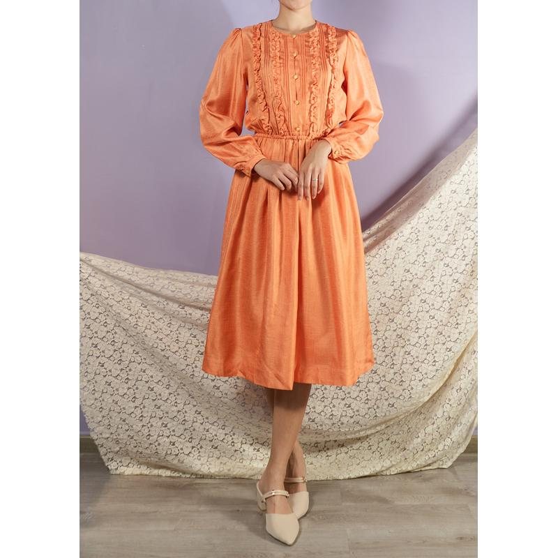 Vintage Japanese Gio Ruffle Front Orange Long Sleeved Dress(MT1608-107)