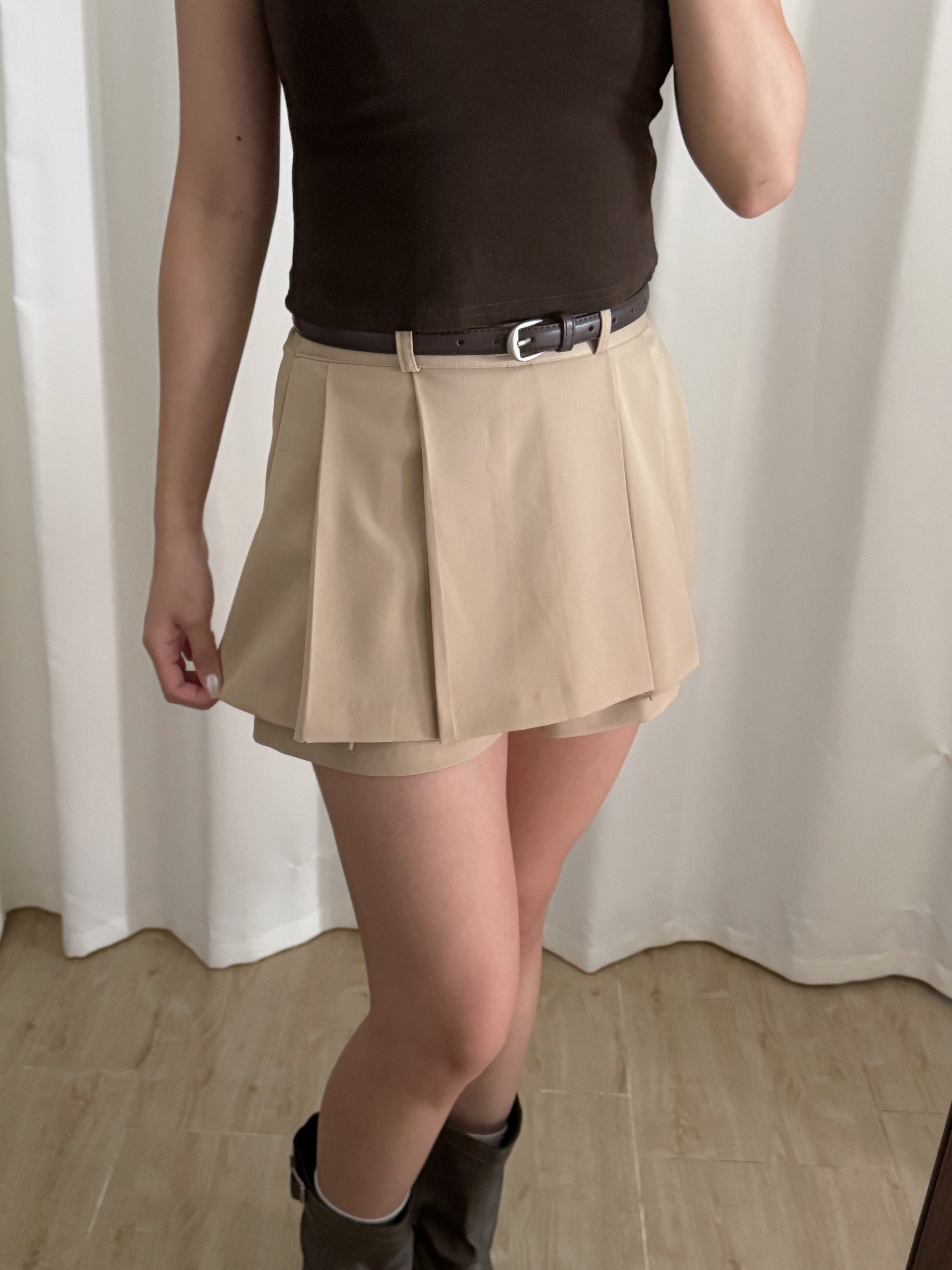 半橡筋百褶短裙褲(四色入)