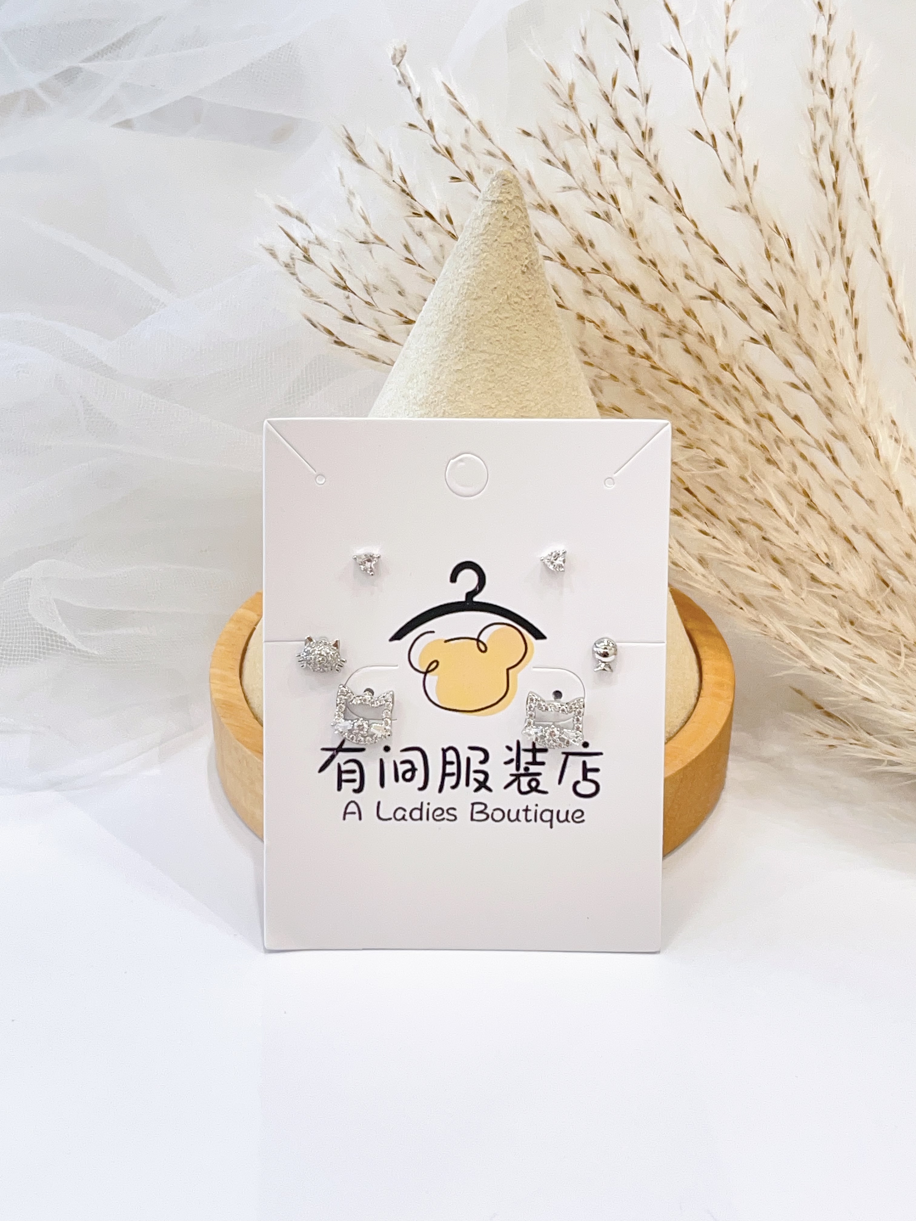 可爱镂空小猫耳环套装