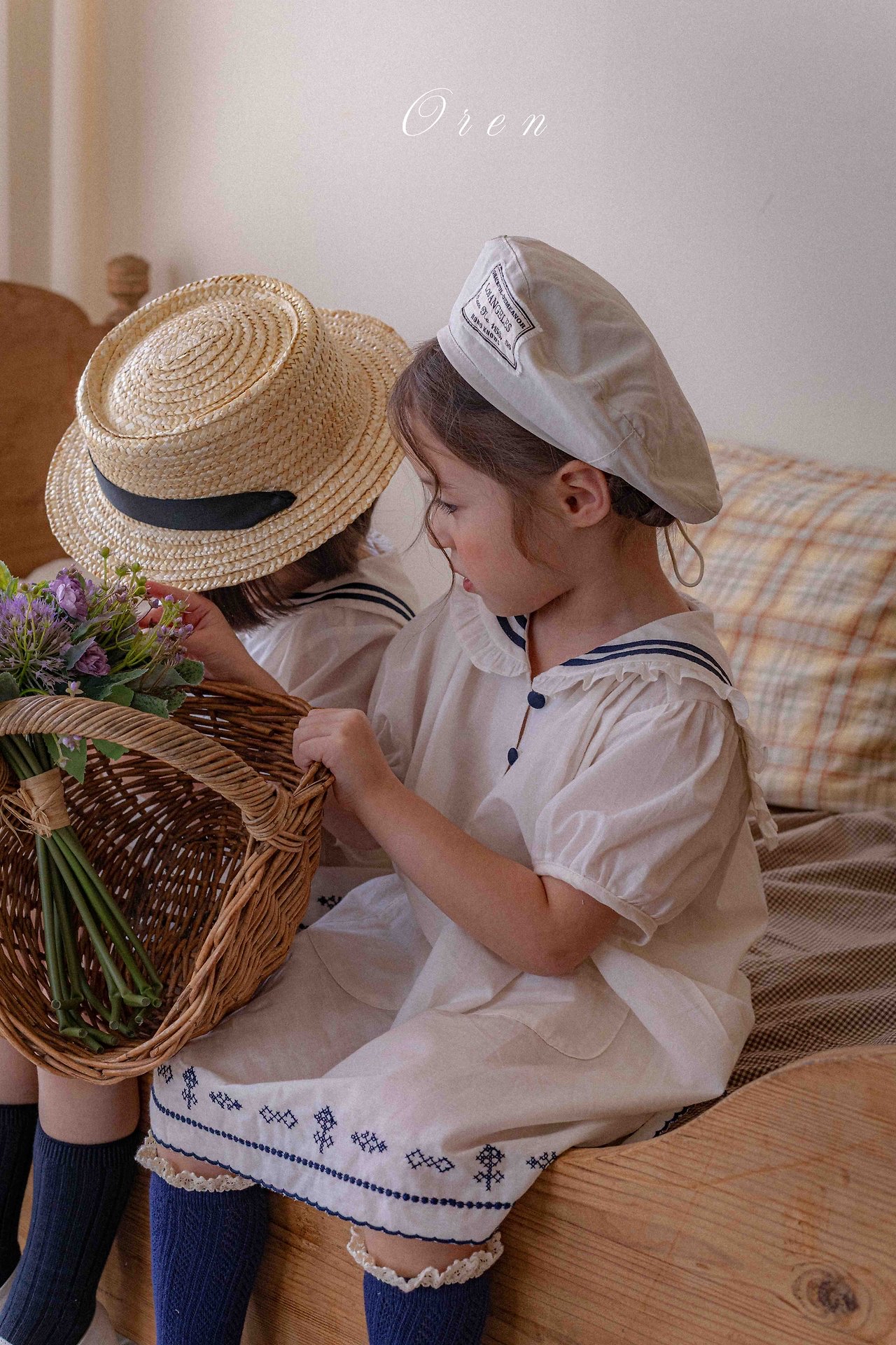 ☀️預訂 韓國直送☀️🇰🇷Oren Marinette兩色海洋風水手領刺繡短袖包屁衣/連身裙/上下套裝