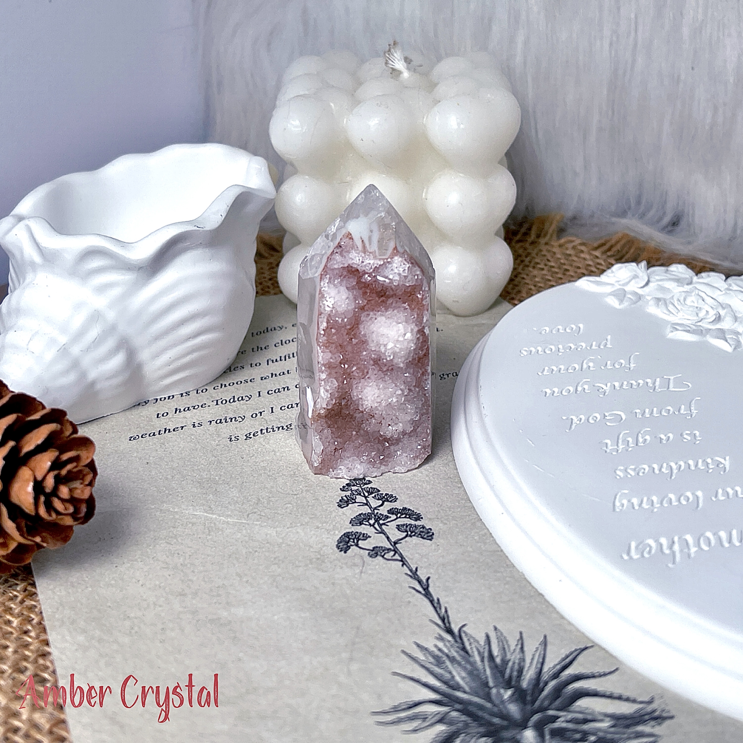 粉色水晶瑪瑙能量柱 𝑨𝒈𝒂𝒕𝒆 𝑮𝒆𝒐𝒅𝒆 Tower