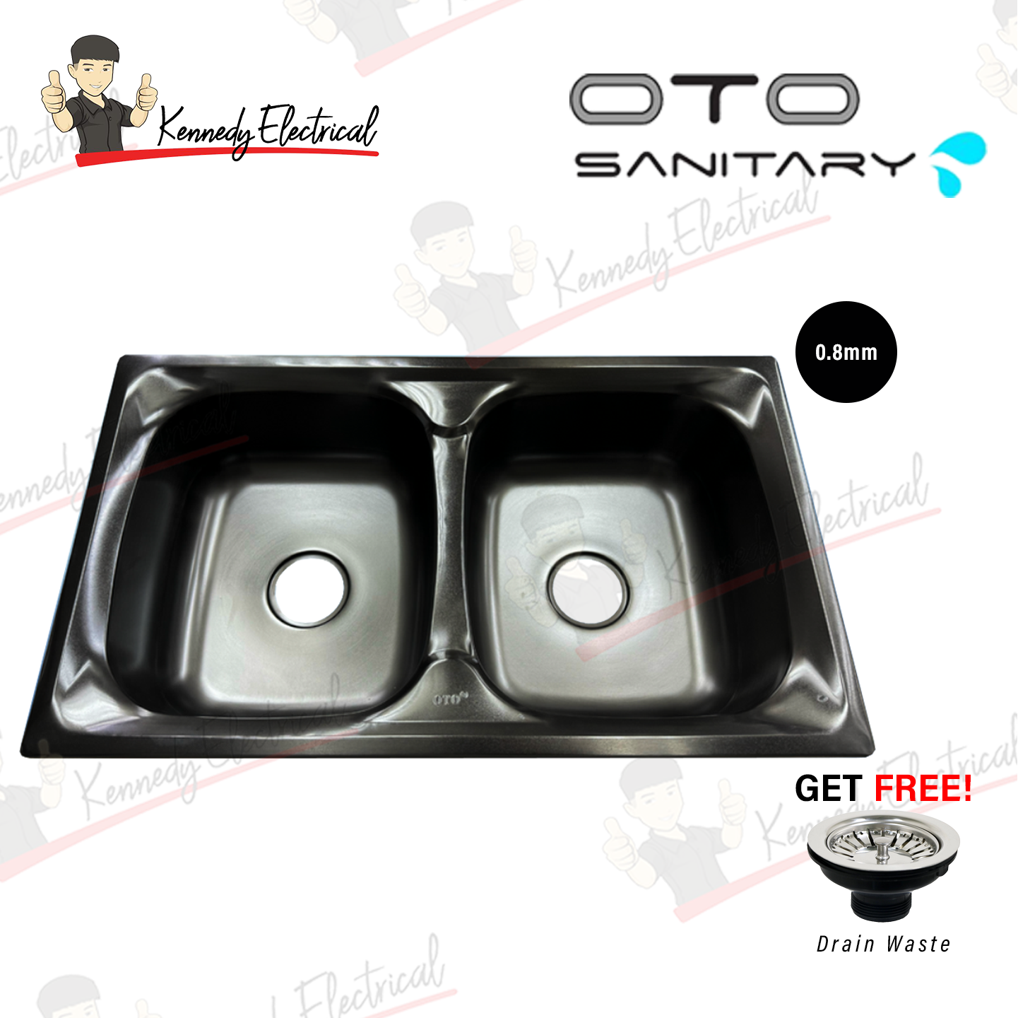 Otosani Double Bowl Nano Black Stainless Steel Kitchen Sink (8248Nb#) OTO8248NB