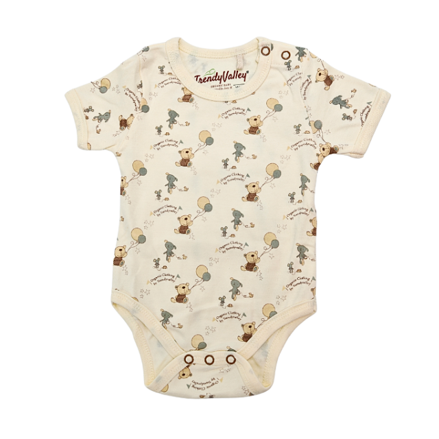 Trendyvalley Organic Cotton Short Sleeve Baby Romper (Balloon Bear)