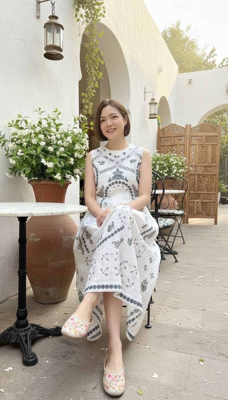 PKT 2642 White Simple Fine Garden Embroidery sleeveless OP 47"