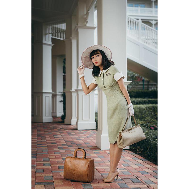 （SOLD OUT） 1950s Summer Lady Worker Olive Linen Dress(FM022)