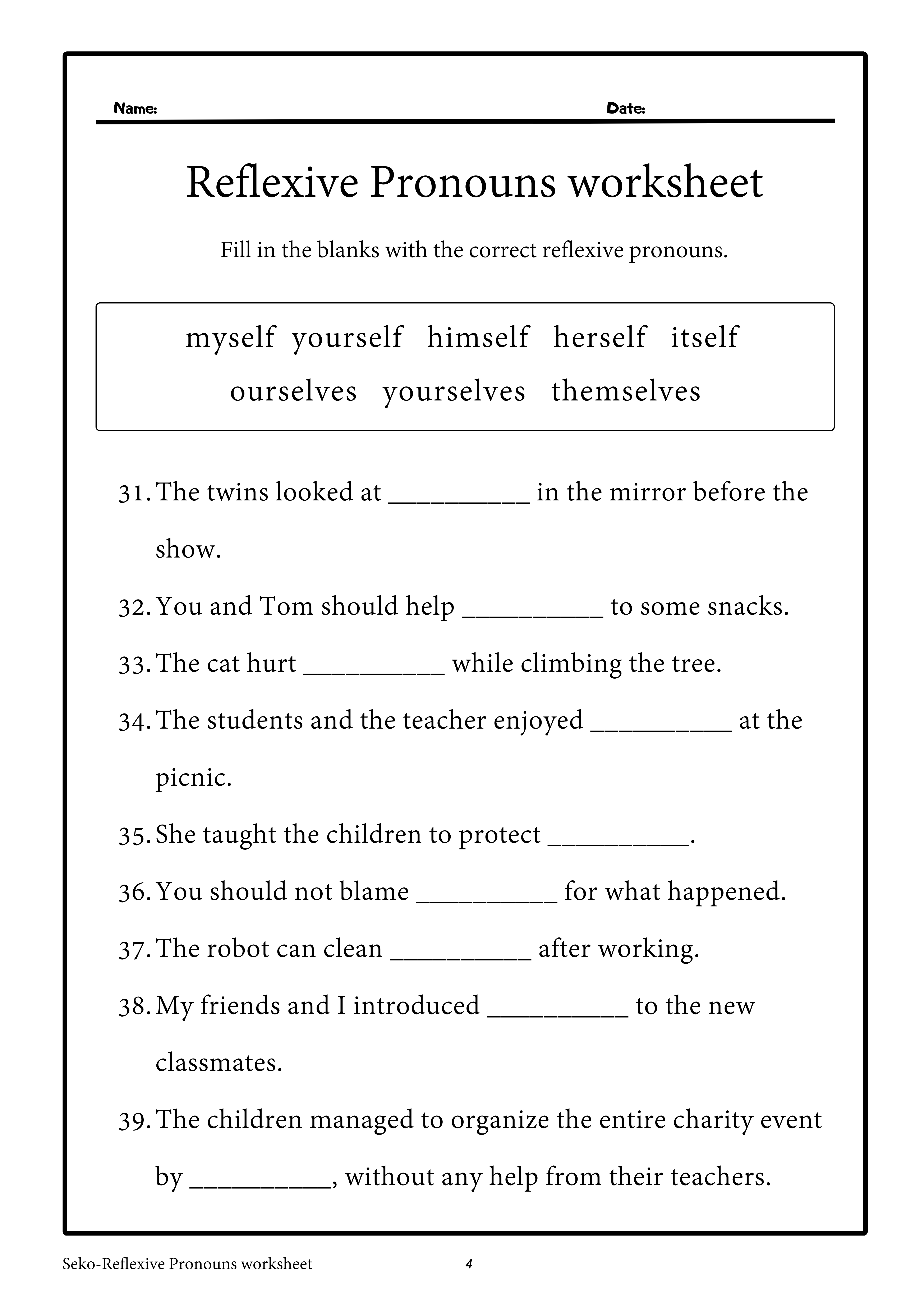 Reflexive Pronouns worksheet