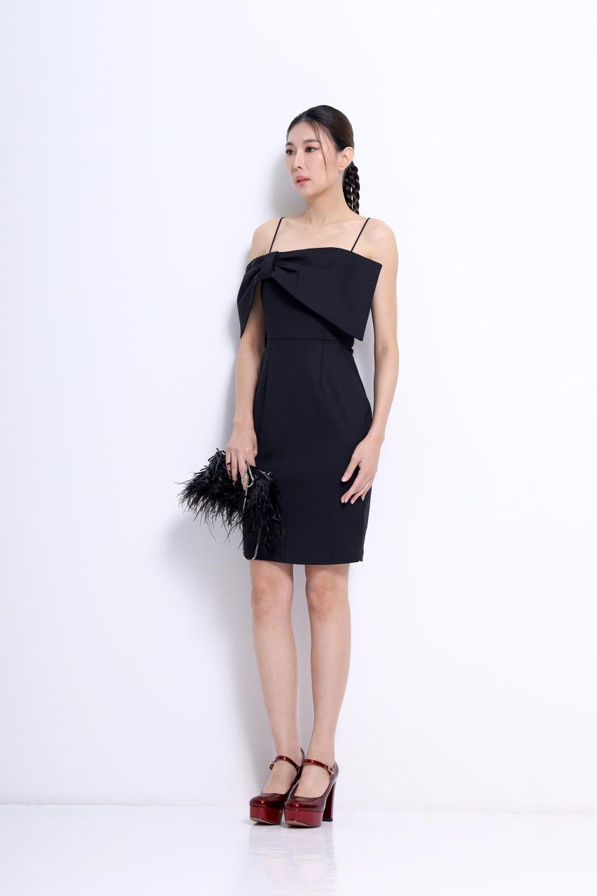 大蝴蝶结设计修身连身裙 2114