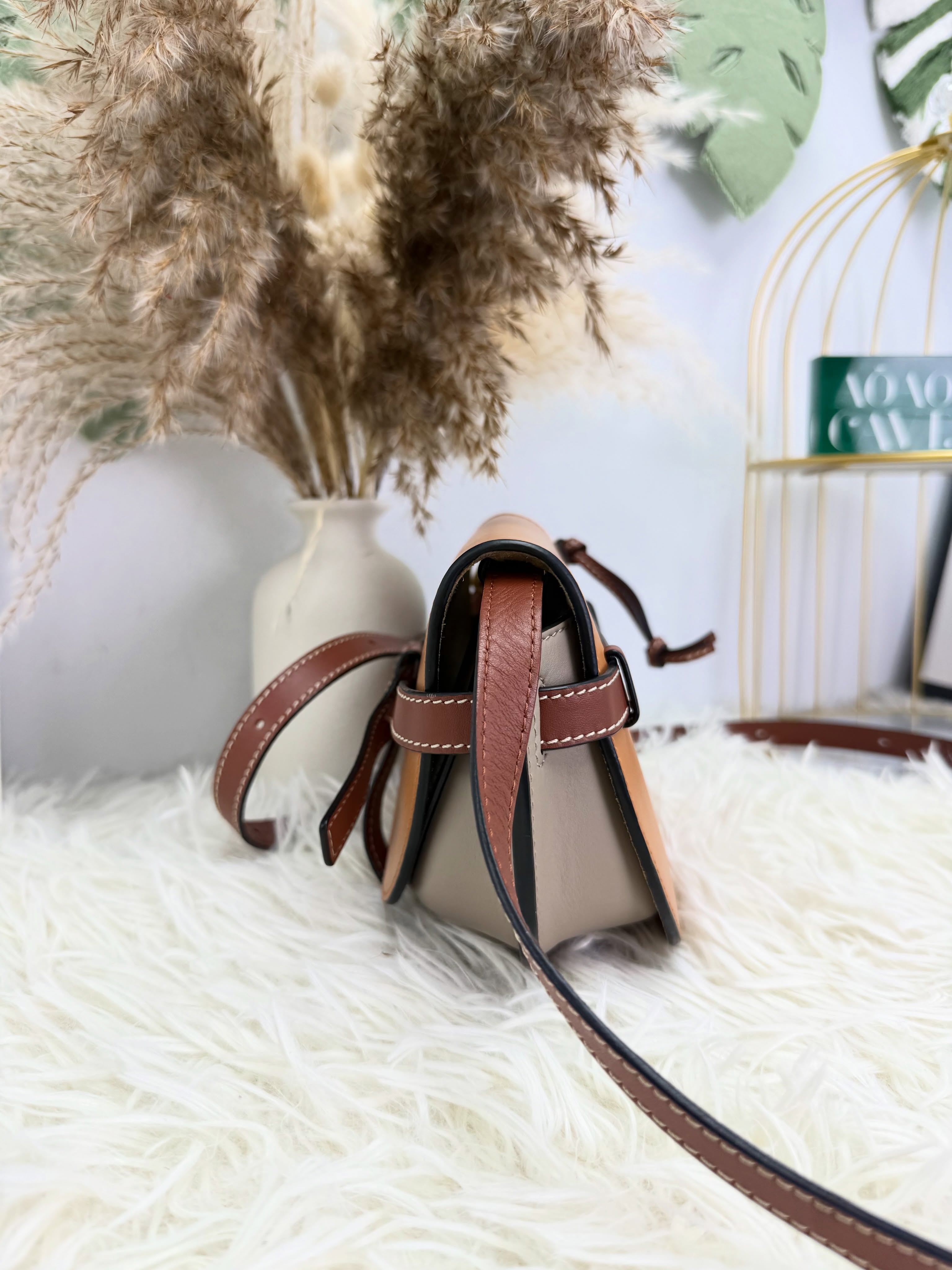 Loewe👜 PRE OWNED 🛍️啡色拼色 mini gate🤎