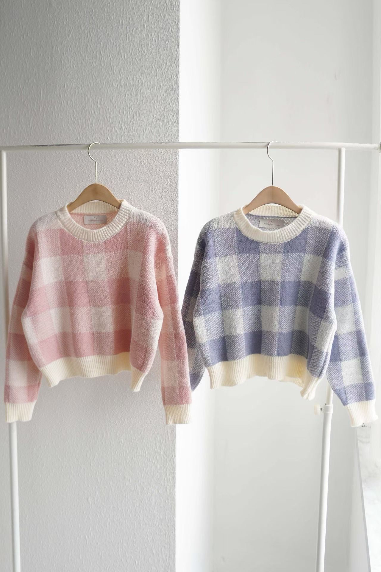 韓國格仔軟熟針織短衛衣