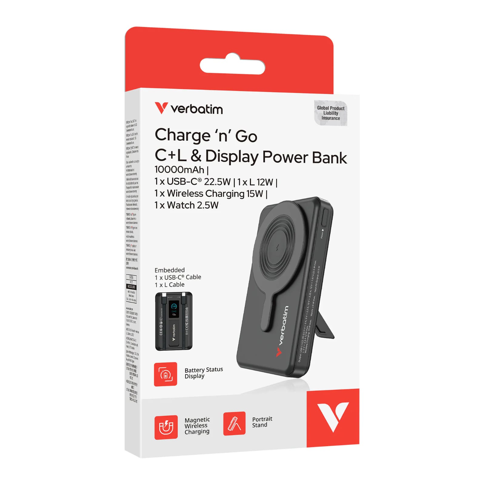 Verbatim Charge 'n' Go C+L & Display 10000mAh 無線充電行動電源