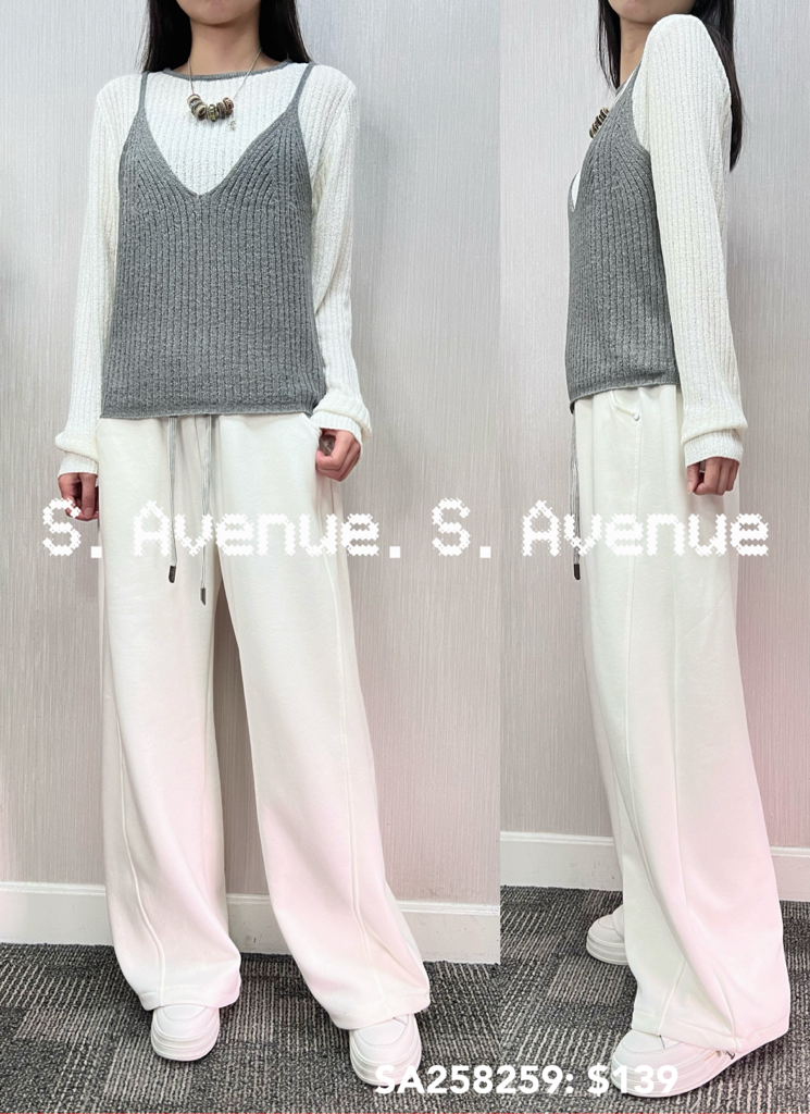 SA258259: 長袖撞色邊假兩件吊帶top