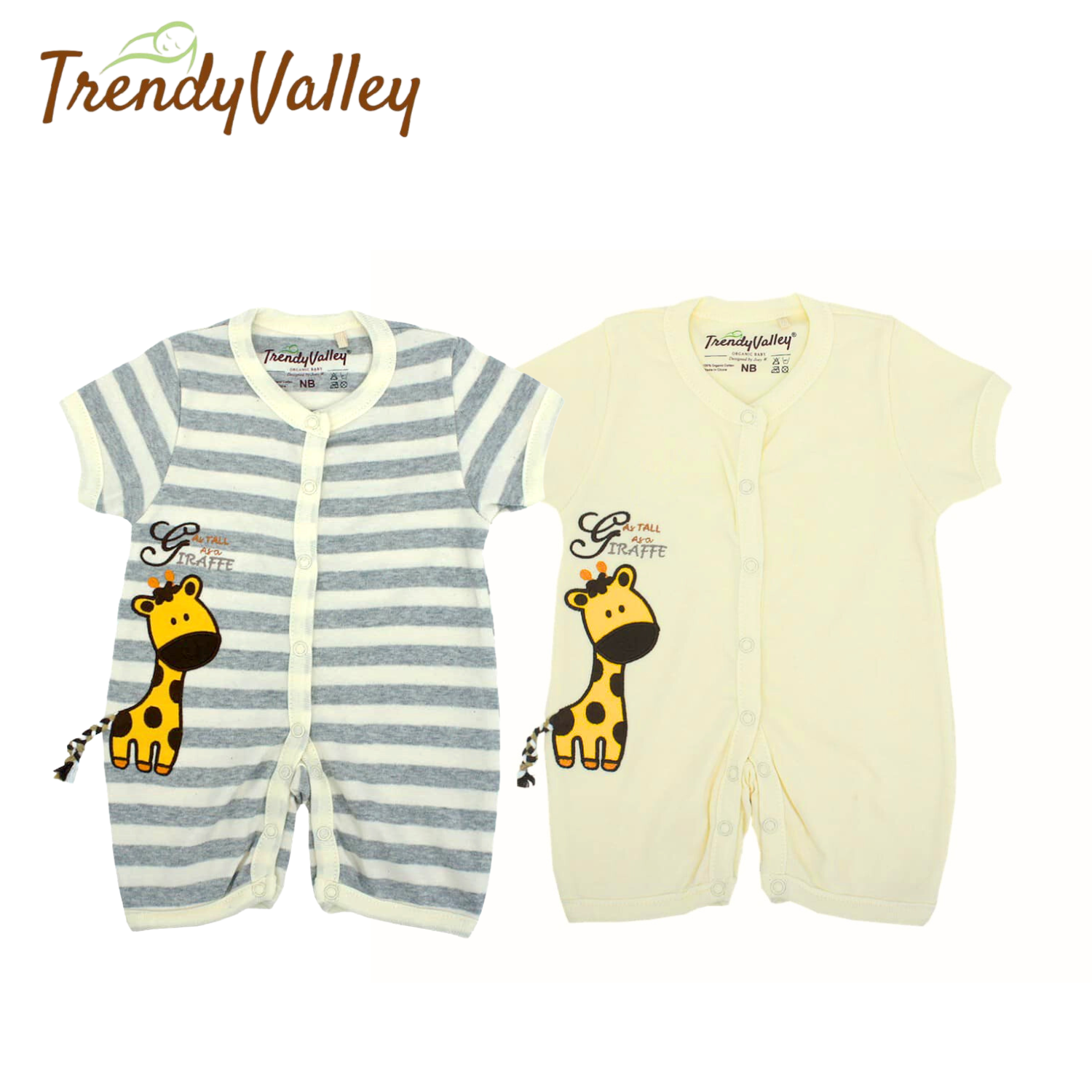 TRENDYVALLEY Organic Cotton Short Sleeve Pants Baby Romper - Giraffe