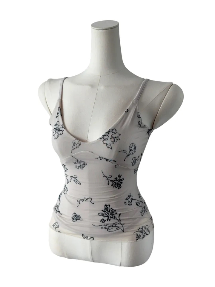 Abstract Floral Print Mesh Cami Top