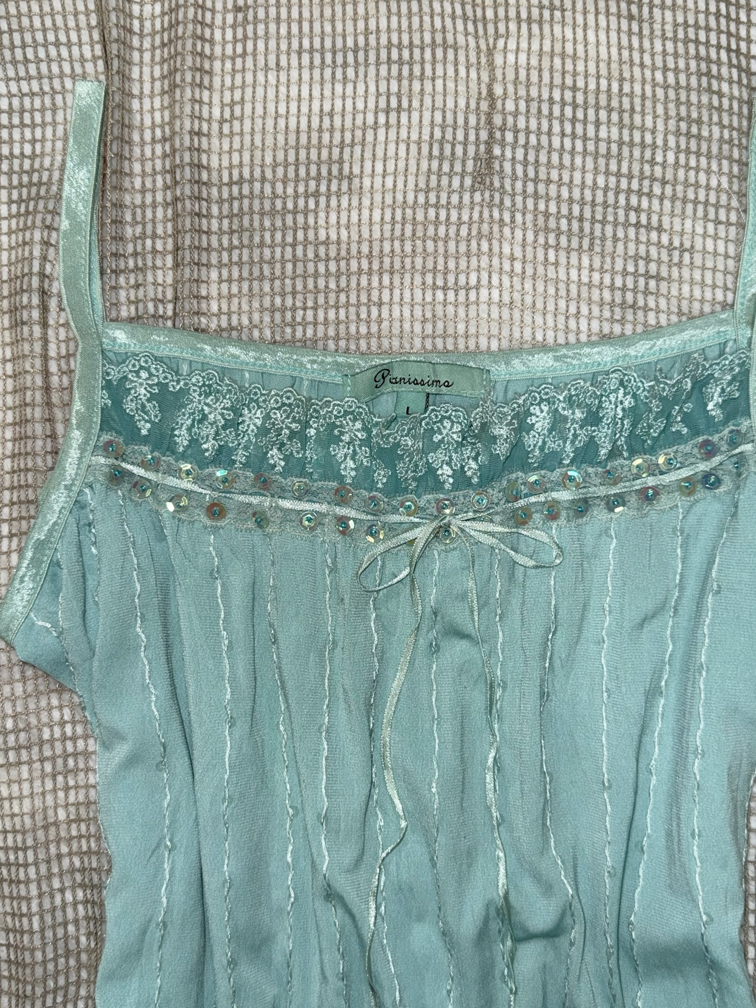 Fairycore Aqua Blue Camisole with Shimmering Lace Trim