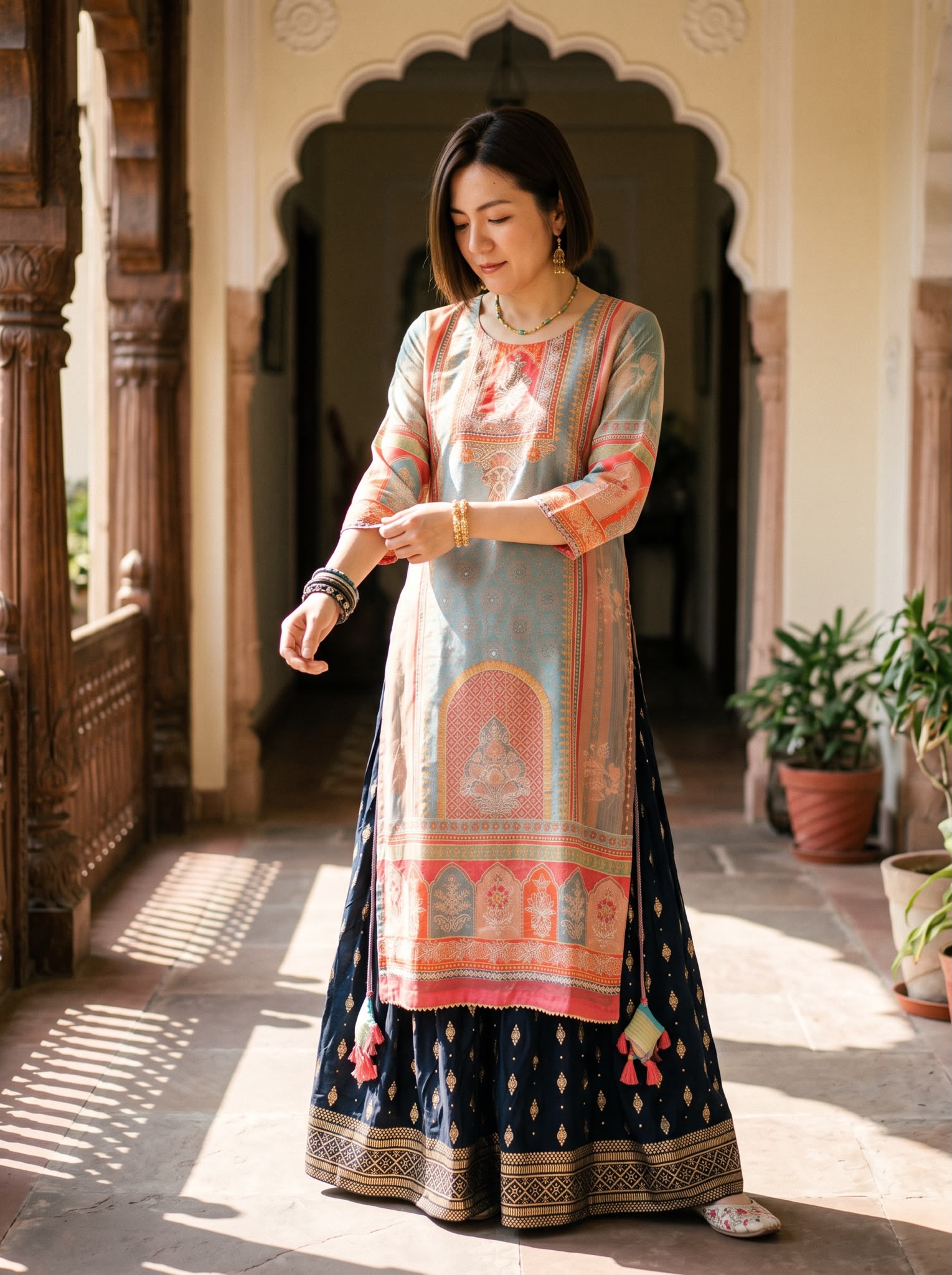 2900 Indian Temple Vintage Full Golden Emb Kurta