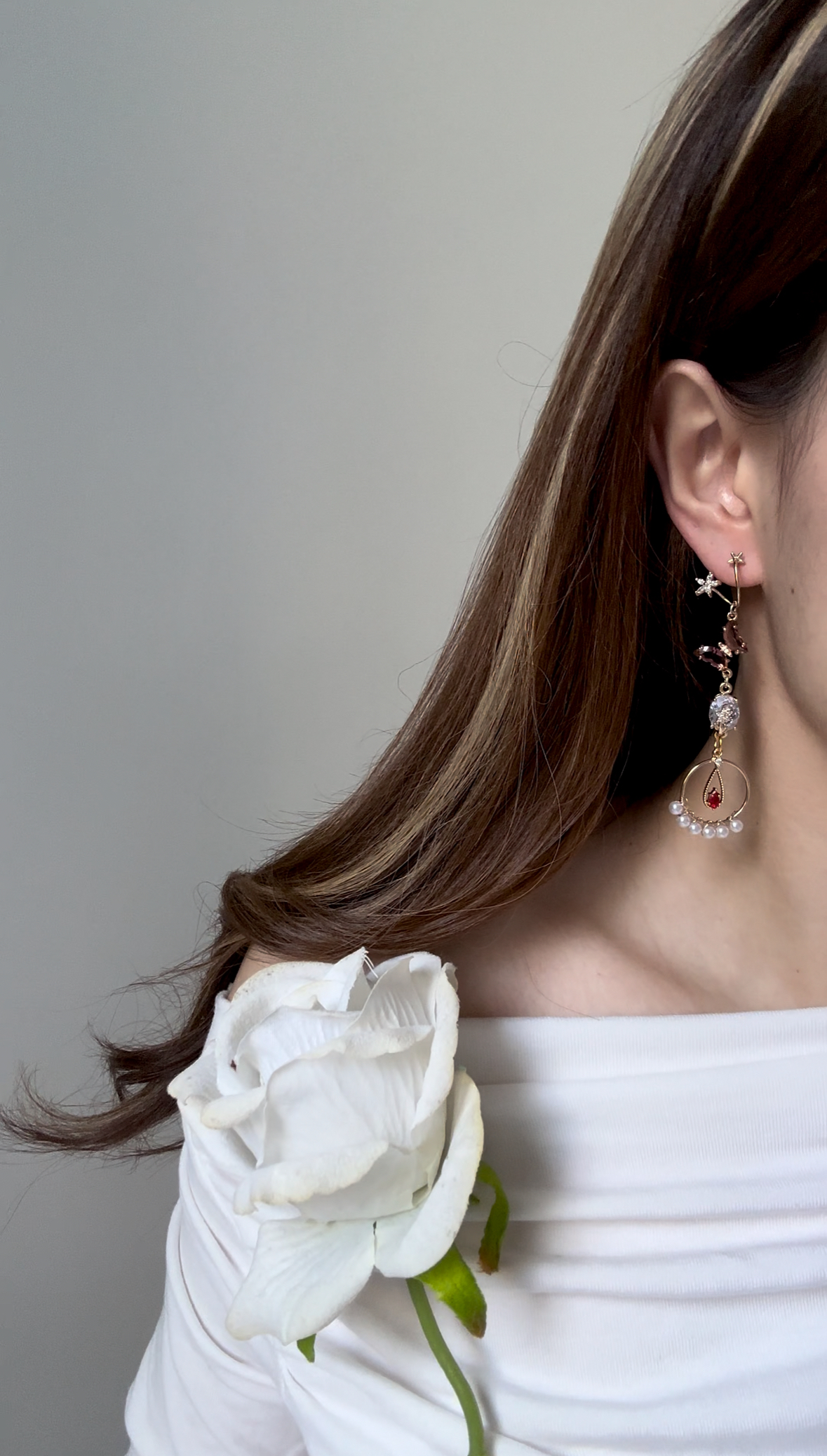 酒紅蝴蝶珍珠耳環🦋