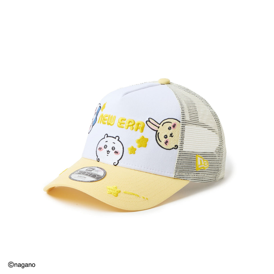 New Era Kids Youth 9FORTY A-Frame Tracker Chiikawa / Chiikawa, Hachiware, and usagi Design, White/Soft Yellow