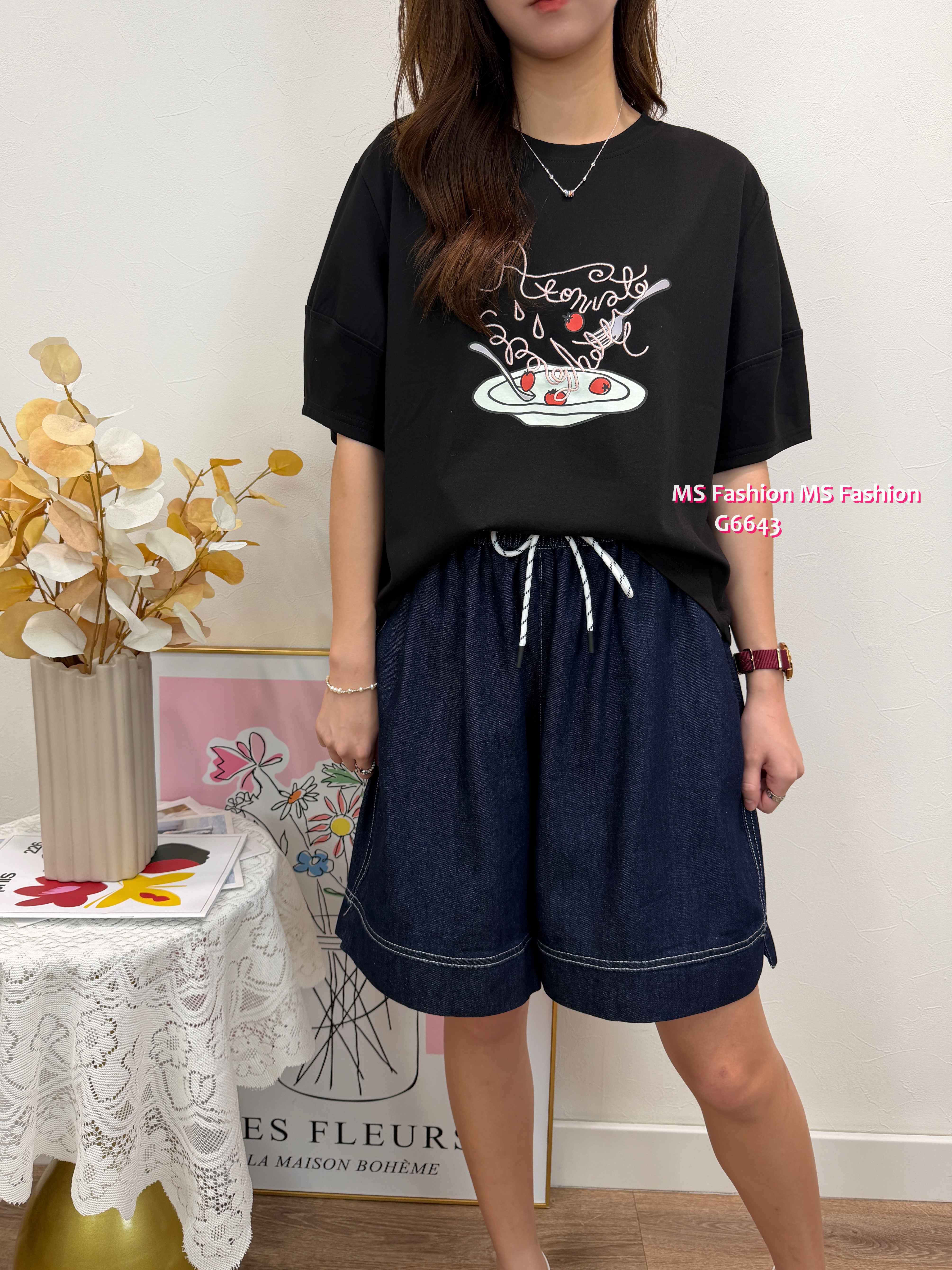 G6643 靚print泡泡袖top
