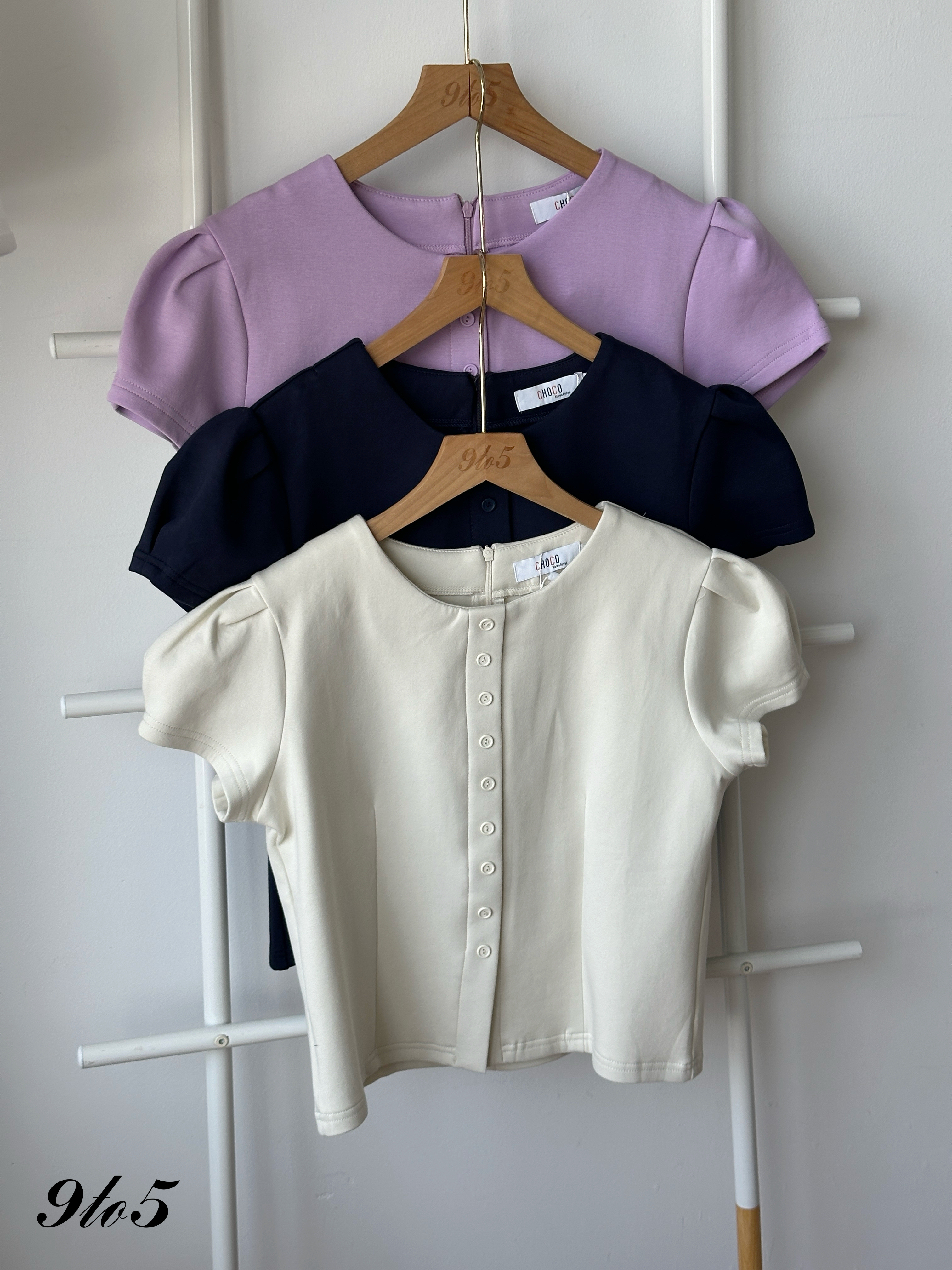 T4337 Puff Sleeve Round Neck Top - 3 Colors 