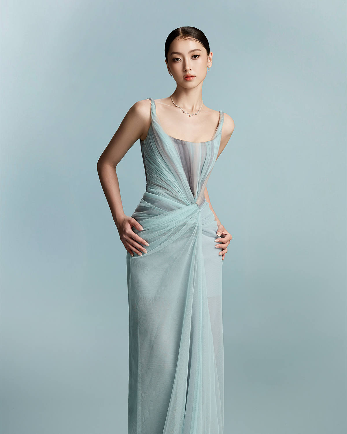 Celeste Draped Tulle Gown