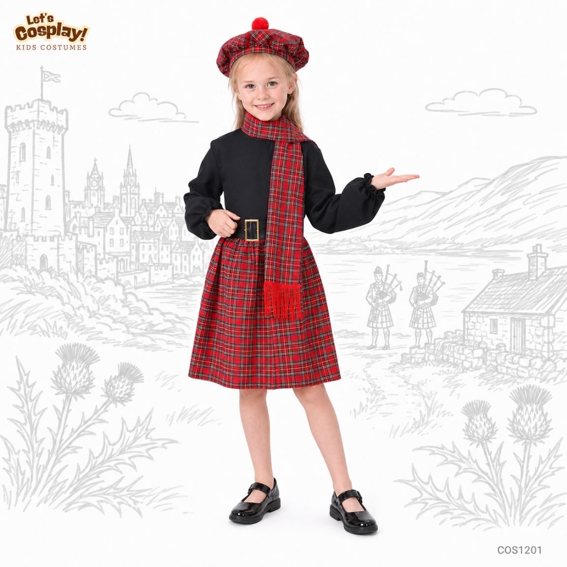 兒童蘇格蘭民族服｜女童紅格仔裙 Highland Costume｜International Day 國際民族服裝日表演服 香港現貨