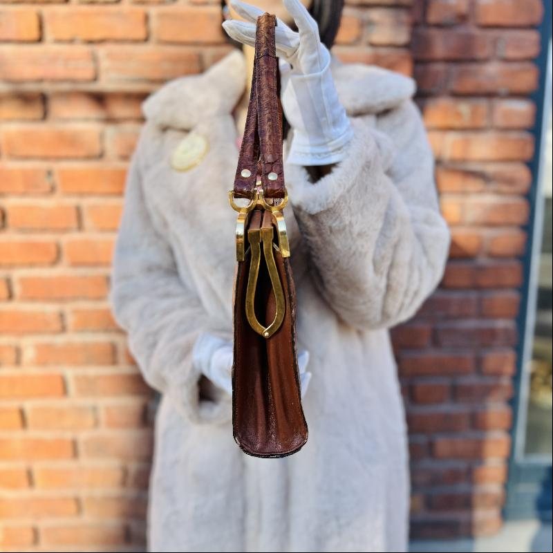 C.a. 1950s Brown Crocodile / Alligator Leather Bag from Paris (MT2258)