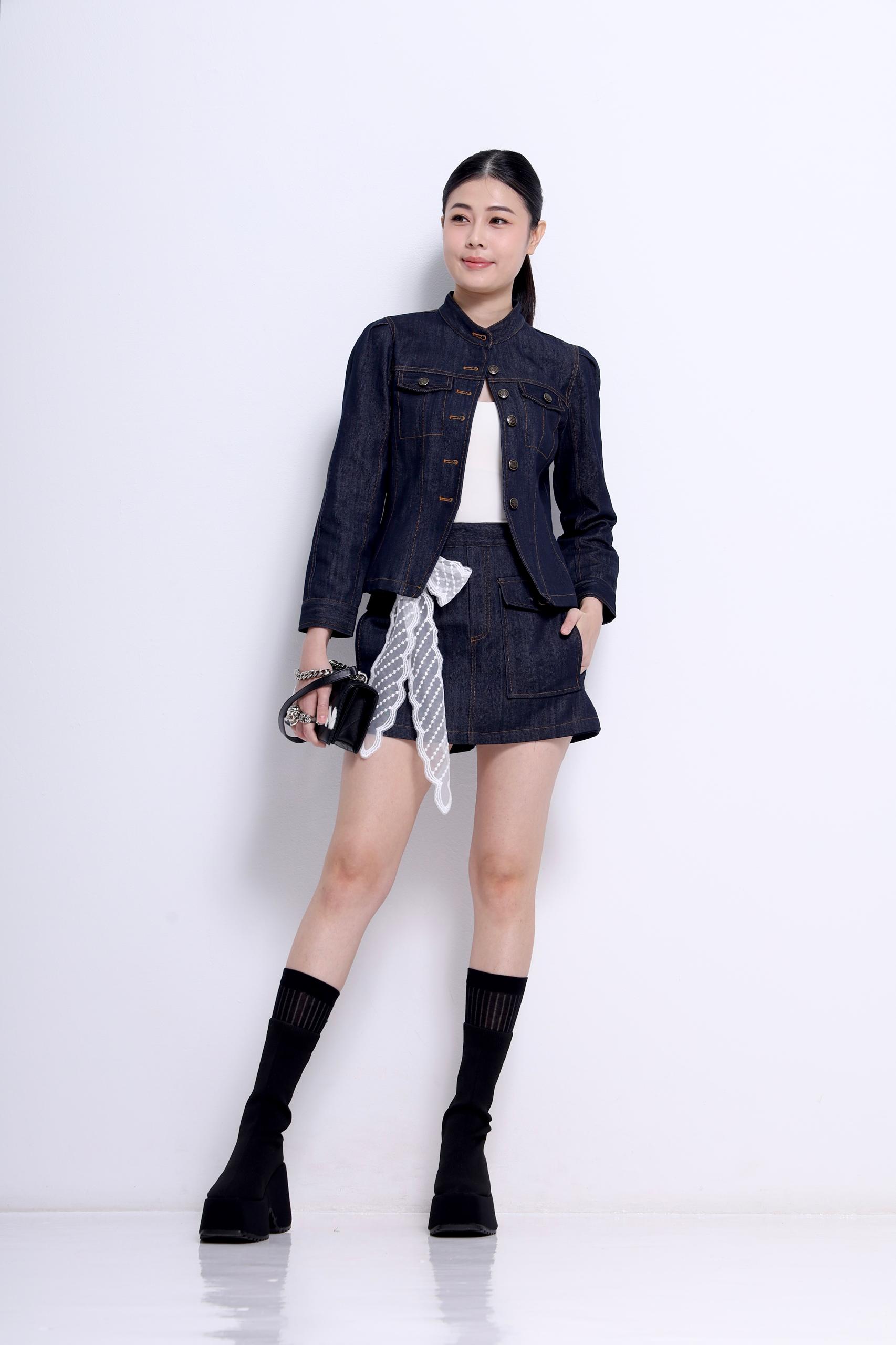 CB2706 STAND COLLAR BUTTON DENIM BLOUSE
