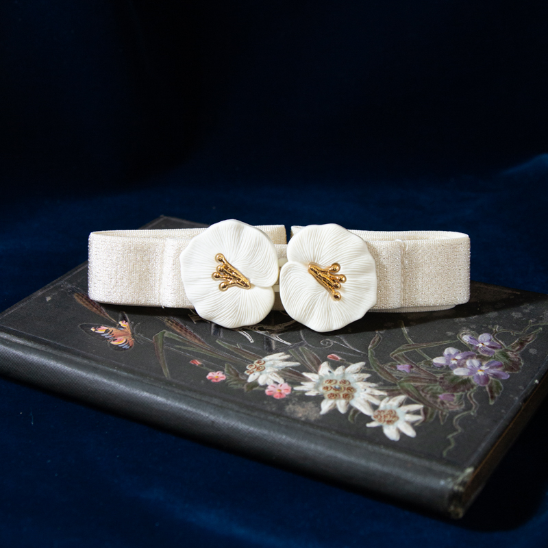 (Last Batch)Vintage Elegant White Flower head Belt - Beige/White/Grey/Pink