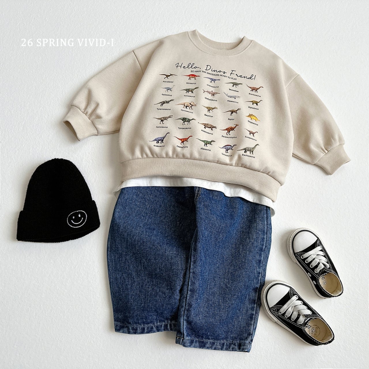 🌸預訂 韓國直送🌸🇰🇷VIVIDI三色迷你恐龍印花寬鬆衛衣