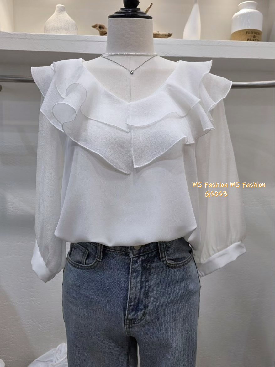G6063 韓國🇰🇷靚料雙層ruffle top