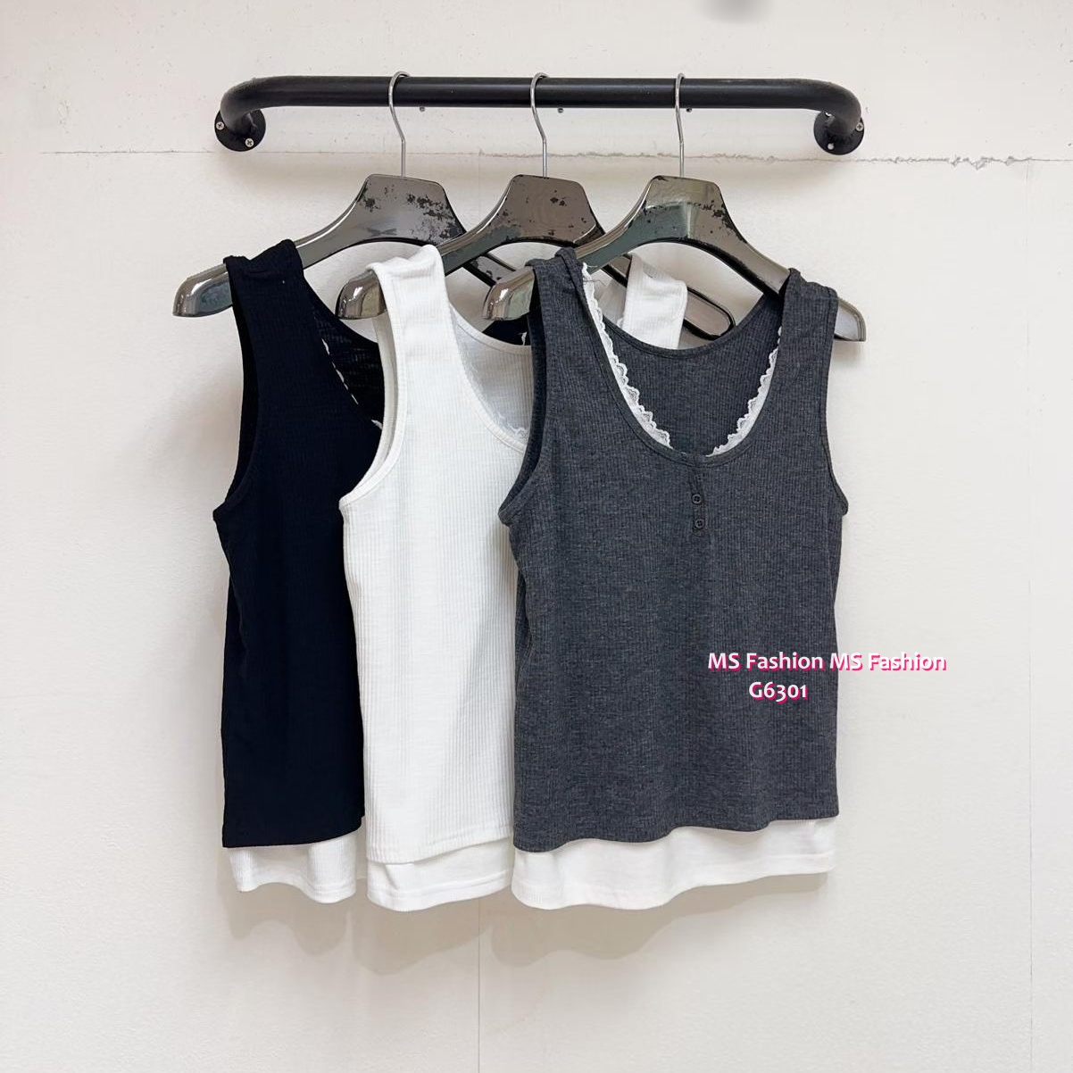 G6301 韓國🇰🇷lace邊假兩件背心