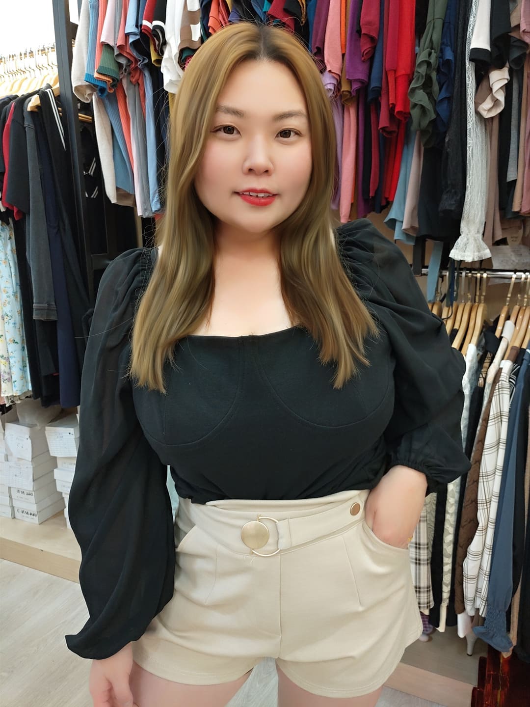 NBC10 TW#1032A 单色方领雪纺长袖上衣（颜色随机⚠️）（胸围110-120CM）