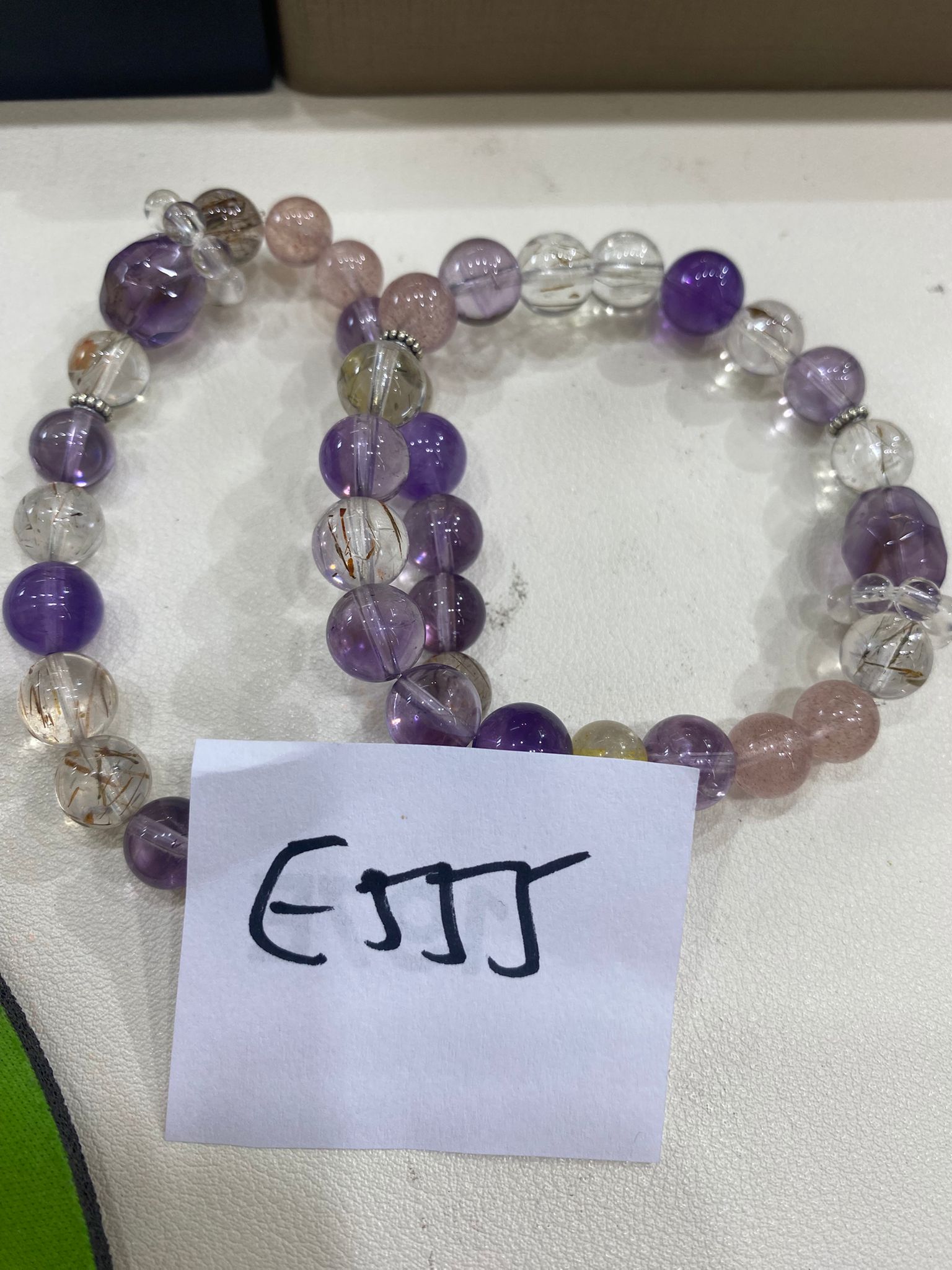 E555 紫水晶拼草莓晶拼黑金超金髮設計款 9mm