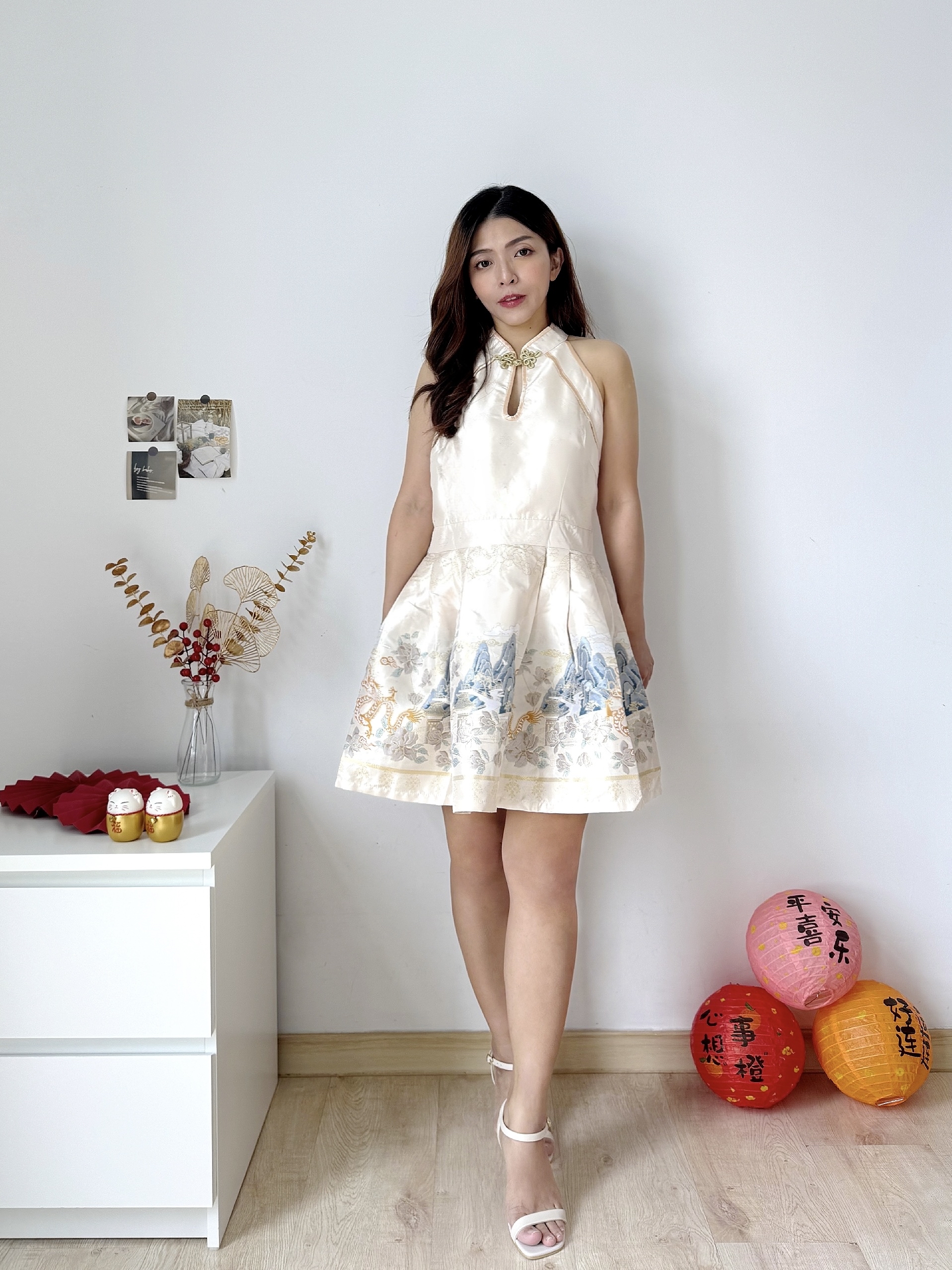 福利款原价RM109【Golden Phoenix Dress 锦绣烟雨 】新中式重工刺绣挂脖连衣裙（2 colours）Premium Quality