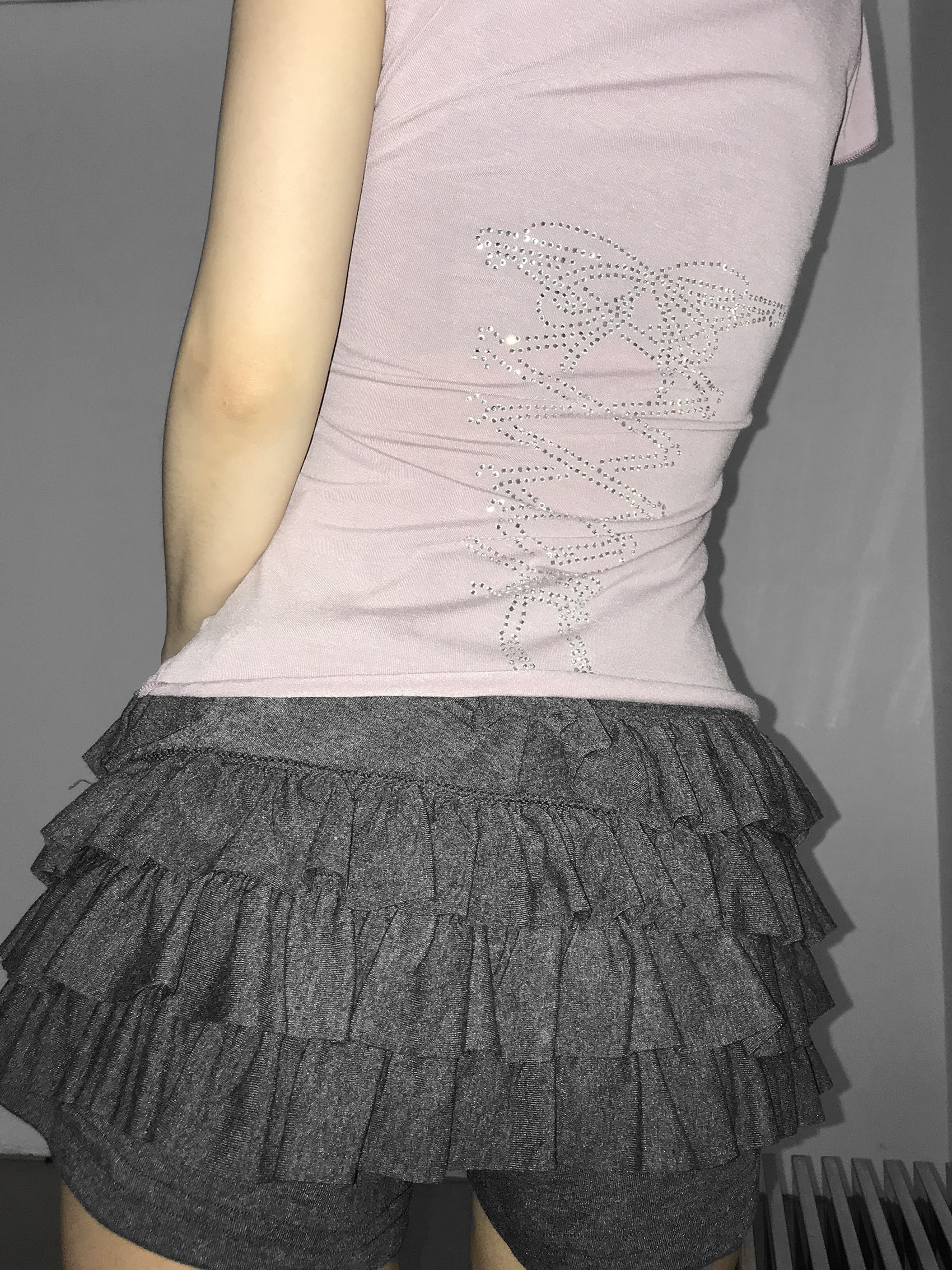 Rhinestone Lace-up Fitted Tee