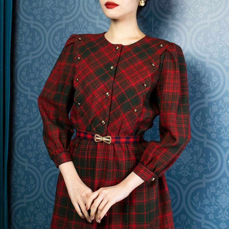 Vintage Japanese Bow Shaped Belt Buckle with Tartan Elastic Belt (E007 / E008 x K009)