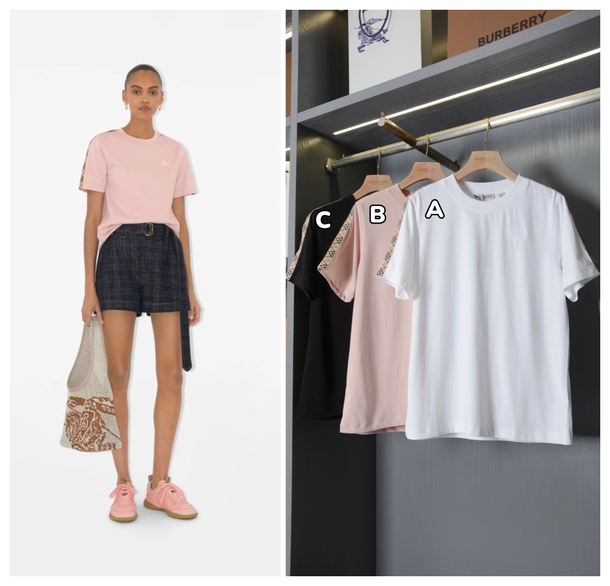 【頂級原單】BURBERRY Check Trim Cotton T-shirt 格紋飾邊棉質Tee