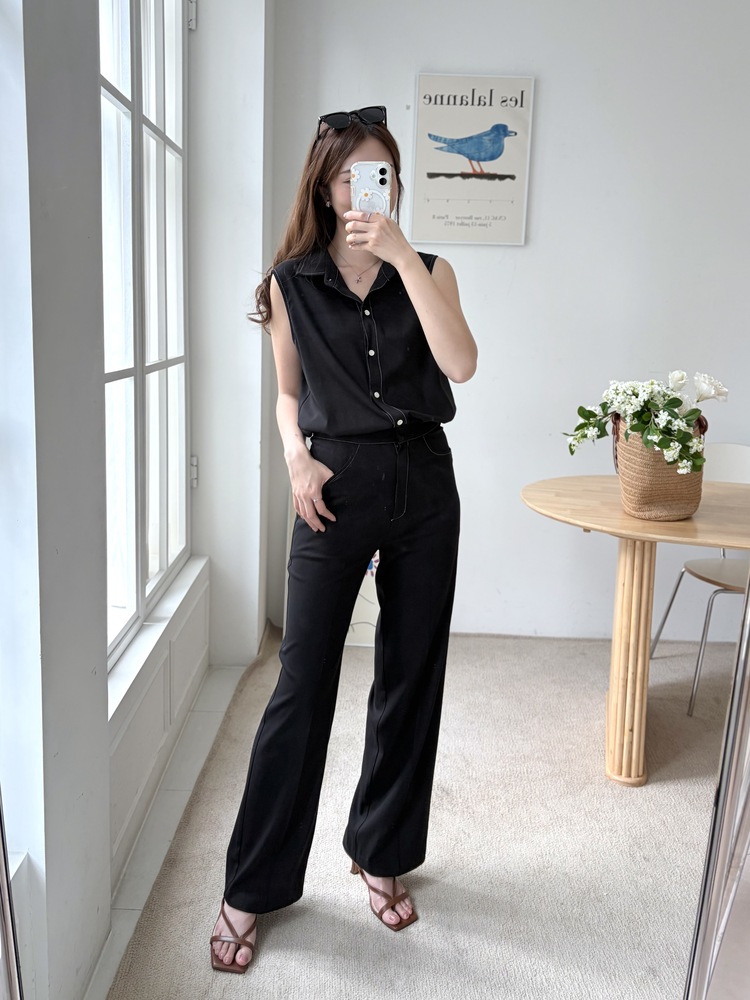 Topstitched Cooling Slacks (Black)
