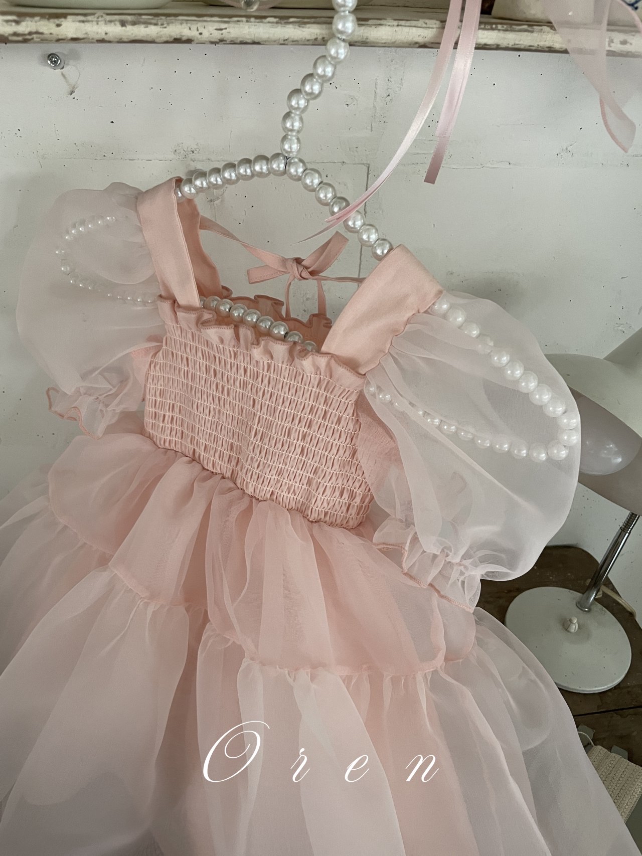 ☀️預訂 韓國直送☀️🇰🇷Oren兩色歐根紗泡泡袖包屁裙/連身裙