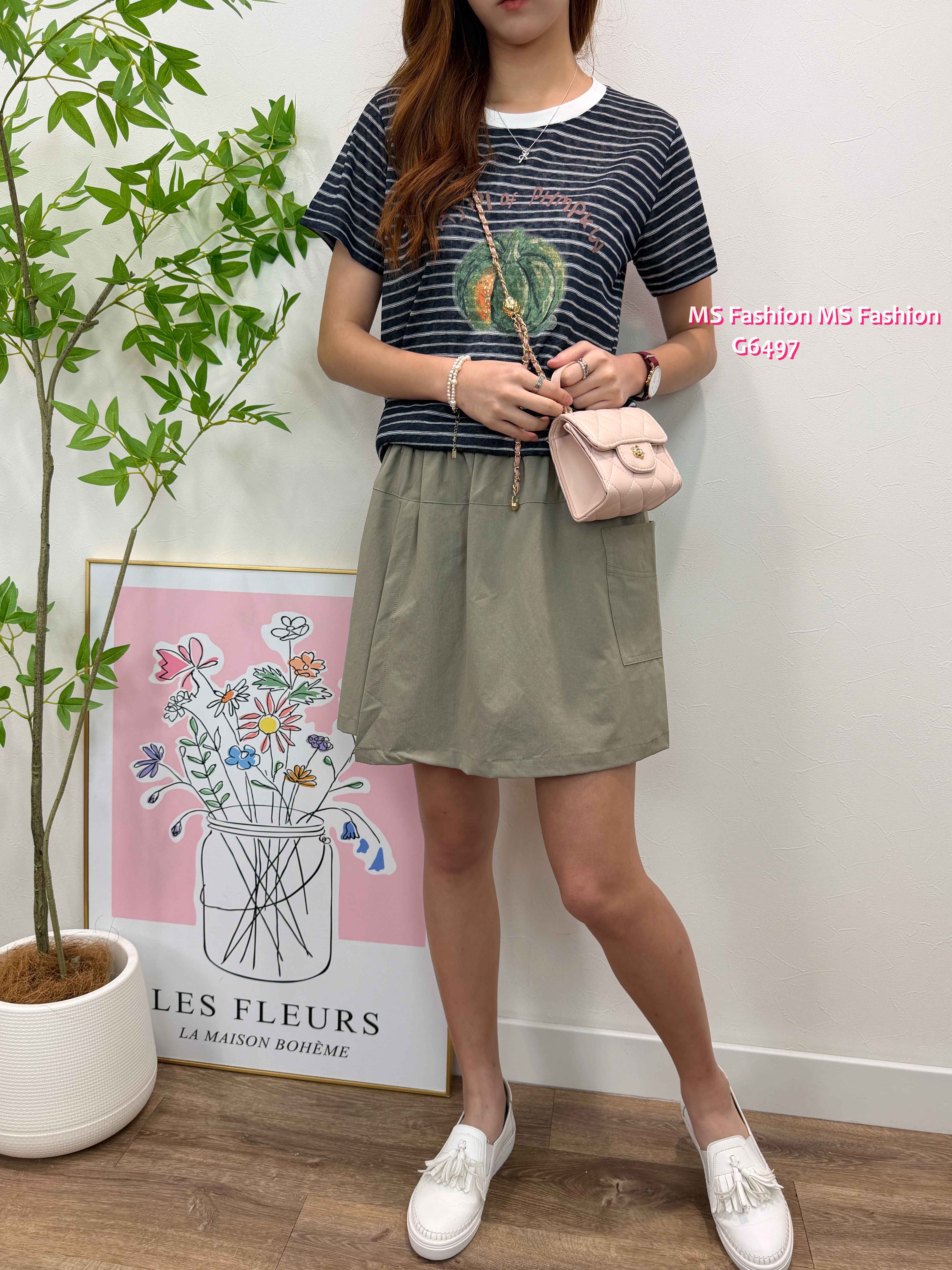 G6497 橫間南瓜print top